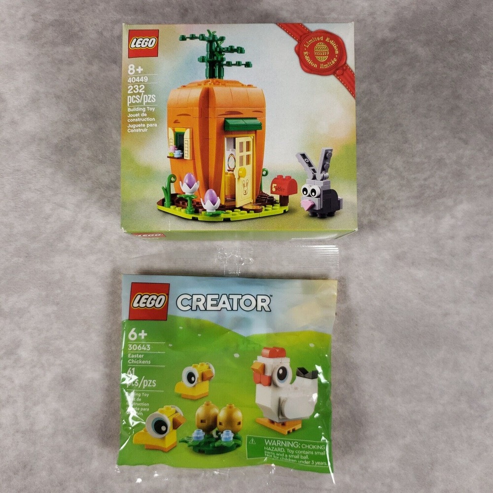 LEGO Lot 40449 Easter Bunny's Carrot House (Retired) and 30643 Easter Chickens